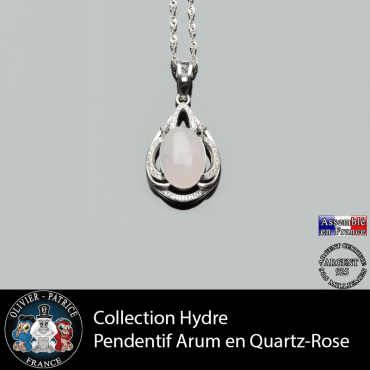 Collection Hydre : Pendentif Arum en  quartz rose naturel et argent 925