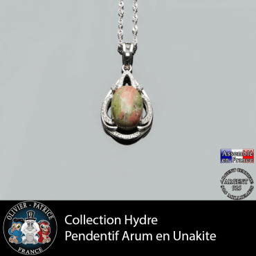 Collection Hydre : Pendentif Arum en unakite naturel et argent 925