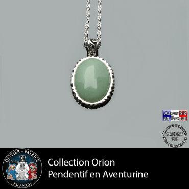 Collection Orion : Pendentif aventurine verte naturelle et argent 925