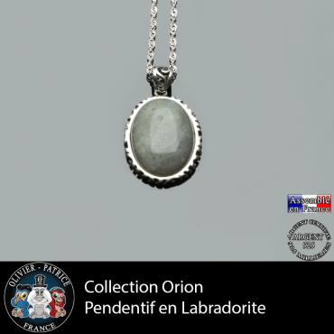 Collection Orion : Pendentif labradorite naturelle et argent 925
