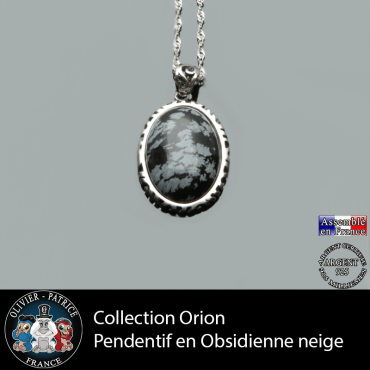 Collection Orion : Pendentif obsidienne neige naturelle et argent 925