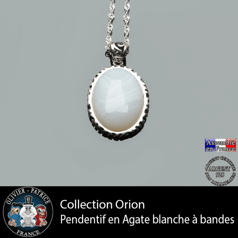 Collection Orion : Pendentif agate à bandes blanches