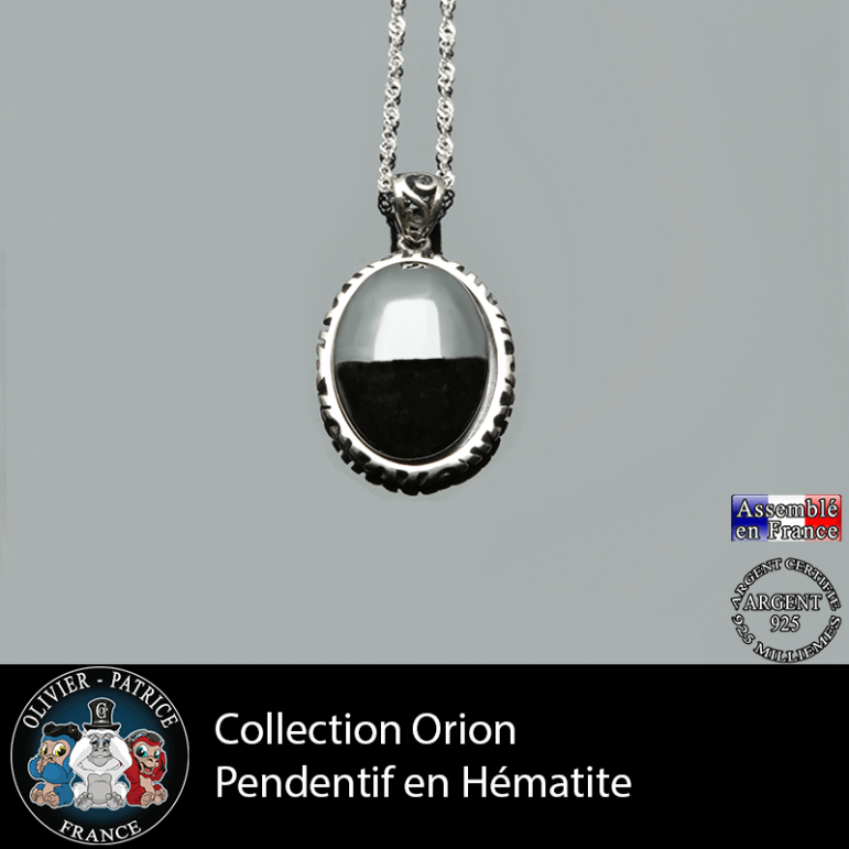 Collection Orion : Pendentif hématite naturelle argent 925