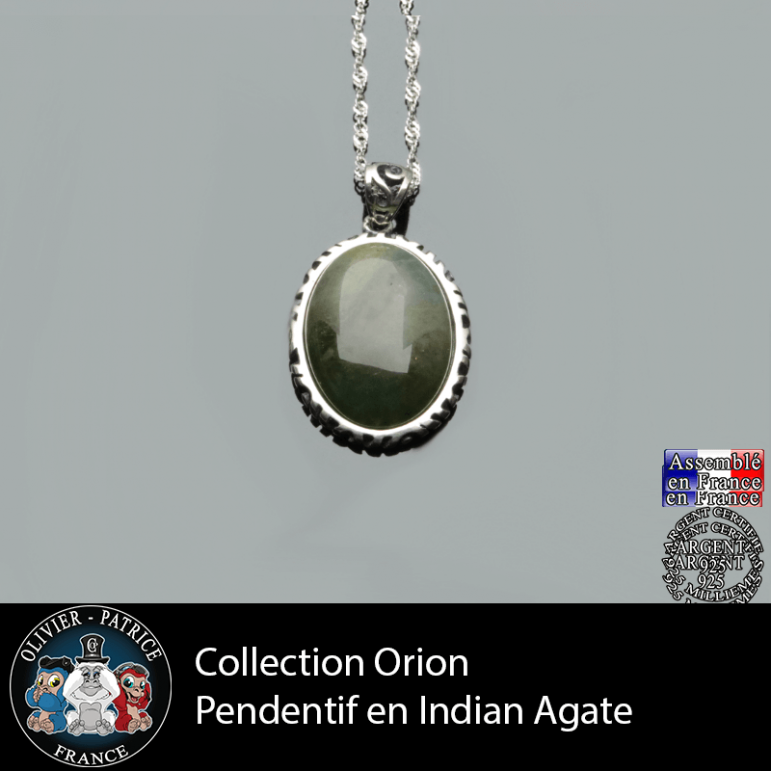 Collection Orion : Pendentif Indian Agate naturelle