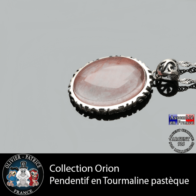 Collection Orion : Pendentif tourmaline rose pastèque