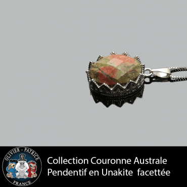 Pendentif couronne unakite facetté en argent 925