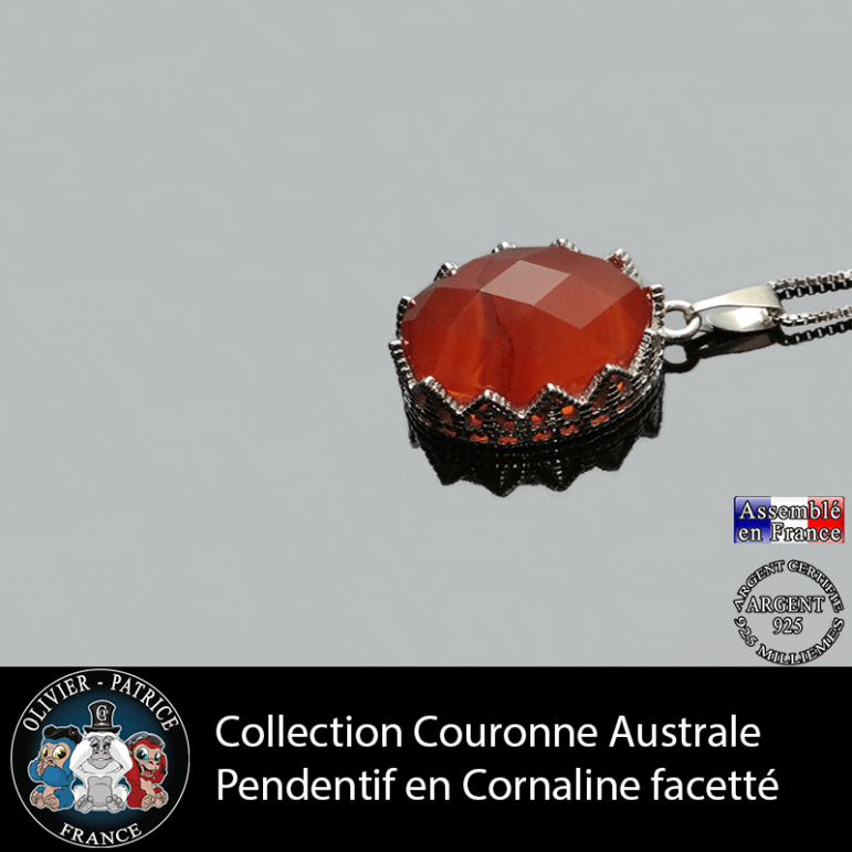 Pendentif couronne australe en cornaline facettée et argent 925