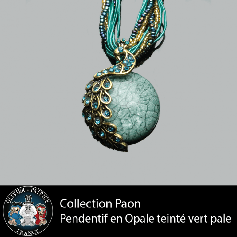 Pendentif paon opale vert menthe
