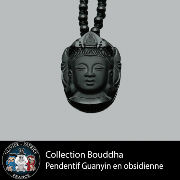 Pendentif Guanyin sculpté sur une obsidienne noire
