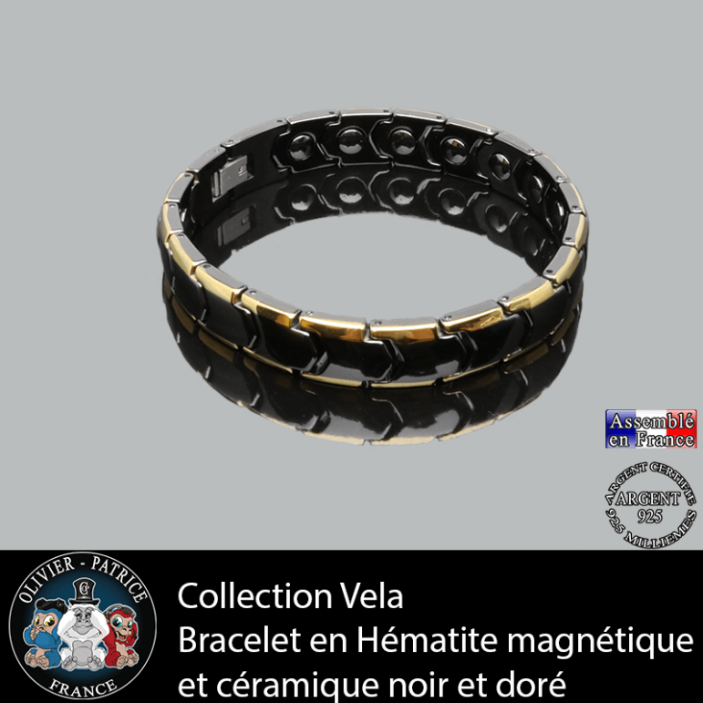 Bracelet hématite magnétique plaqué or pour homme