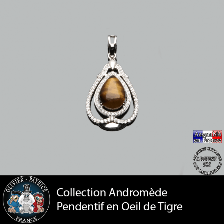 Pendentif Andromède Oeil de tigre en argent 925