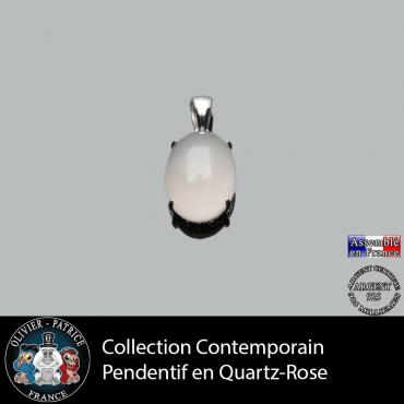 Collection contemporain : Pendentif quartz rose pierre ovale