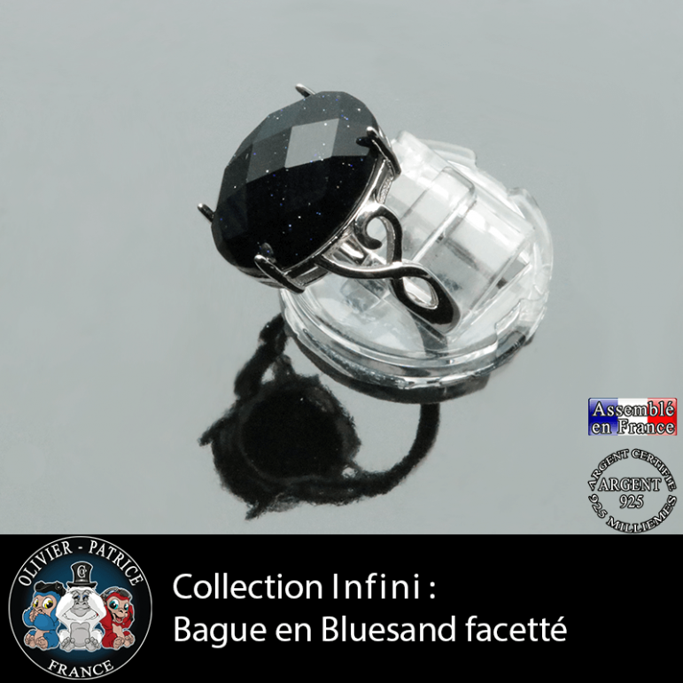 Bague infini en pierre blue sand à facettes et argent 925