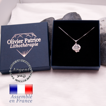 Pendentif coeurs enlacés cristal de roche et argent 925