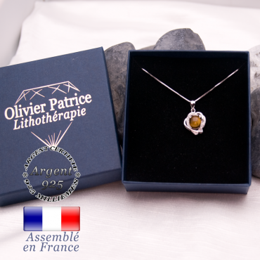 Pendentif coeurs enlacés oeil de tigre et argent 925