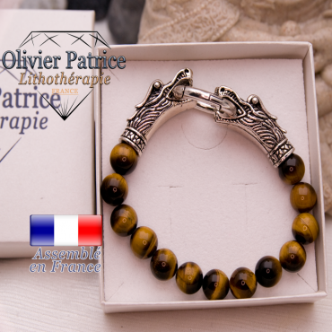 Bracelet en œil de tigre avec tête de dragon pour homme