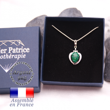 Pendentif malachite sur un coeur en argent 925