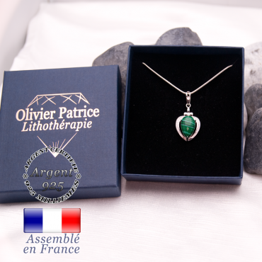 Pendentif malachite sur un coeur en argent 925