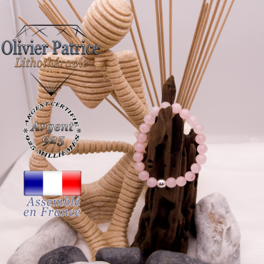 Bracelet quartz rose et sa boule en argent 925 - 8 mm