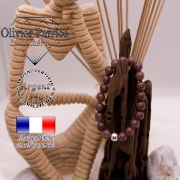 Bracelet de quartz vin et sa boule en argent 925 - 8 mm