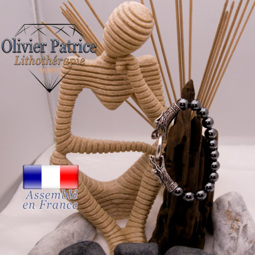 Bracelet en hématite avec tête de dragon pour homme