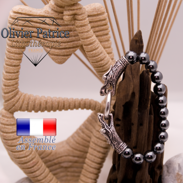 Bracelet en hématite avec tête de dragon pour homme