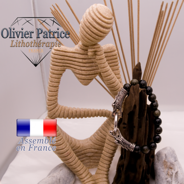 Bracelet en obsidienne dorée avec tête de dragon pour homme