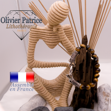 Bracelet en œil de tigre avec tête de dragon pour homme