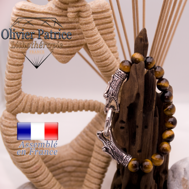 Bracelet en œil de tigre avec tête de dragon pour homme