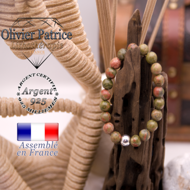 Bracelet unakite et sa boule en argent 925 - 8 mm