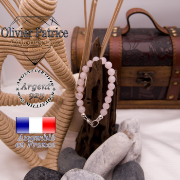 Bracelet quartz rose avec un fermoir en argent 925