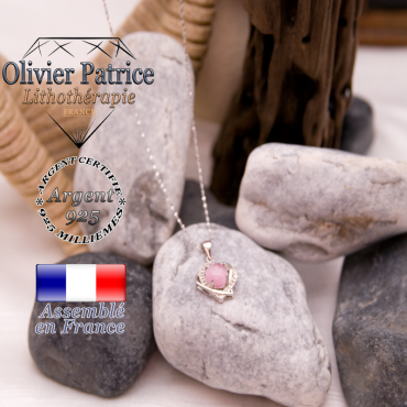 Parure quartz rose : pendentif 2 cœurs et bracelet en argent 925