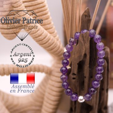 Bracelet améthyste et sa boule en argent 925 - 8 mm