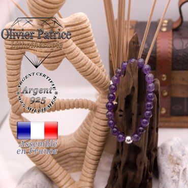 Bracelet améthyste et sa boule en argent 925 - 8 mm