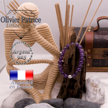 Bracelet améthyste et sa boule en argent 925 - 8 mm