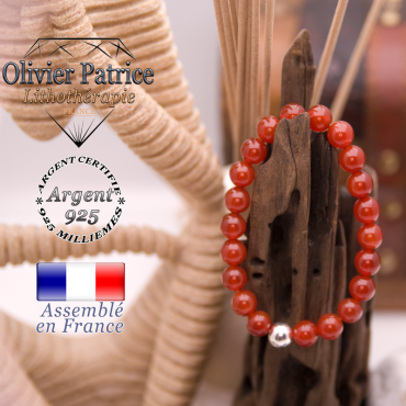 Bracelet en cornaline et boule en argent 925 - 8 mm