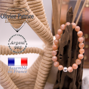 Bracelet pierre de soleil et sa boule en argent 925 - 8 mm