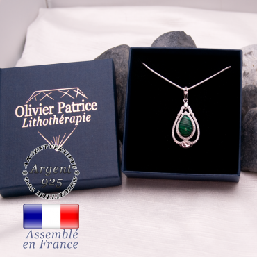 Pendentif malachite poire en argent 925
