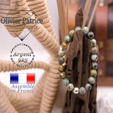 Bracelet turquoise bleu africaine et boule argent 925 - 8 mm