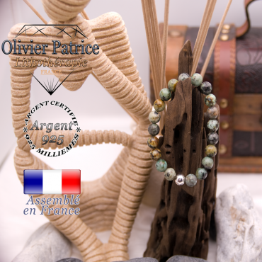 Bracelet turquoise bleu africaine et boule argent 925 - 8 mm