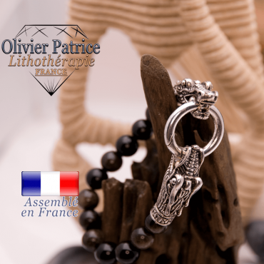 Bracelet en obsidienne dorée avec tête de dragon pour homme