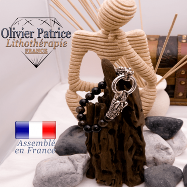 Bracelet en obsidienne dorée avec tête de dragon pour homme