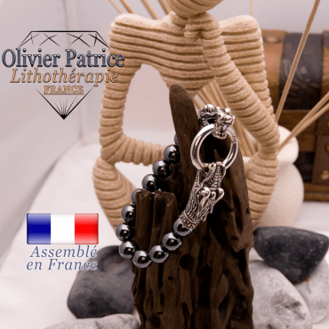 Bracelet en hématite avec tête de dragon pour homme