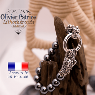 Bracelet en hématite avec tête de dragon pour homme
