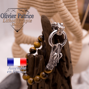 Bracelet en œil de tigre avec tête de dragon pour homme