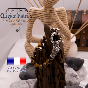 Bracelet en œil de tigre avec tête de dragon pour homme