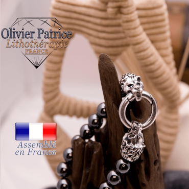 Bracelet en hématite avec tête de lion pour homme