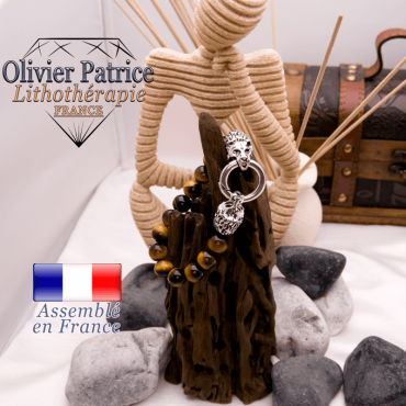 Bracelet en œil de tigre avec tête de lion pour homme