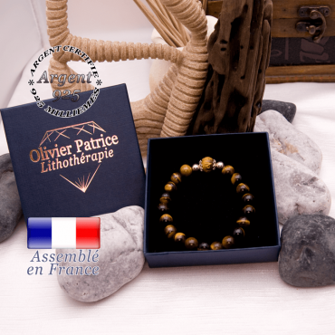 Bracelet Œil de Tigre mantra OM MANI en argent