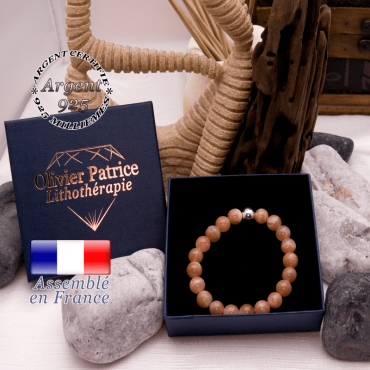 Bracelet pierre de soleil et sa boule en argent 925 dans son écrin